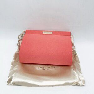 Limited Edition BVLGARI Parfums Mini Framed Clutch w/Dust Bag Peach Silk